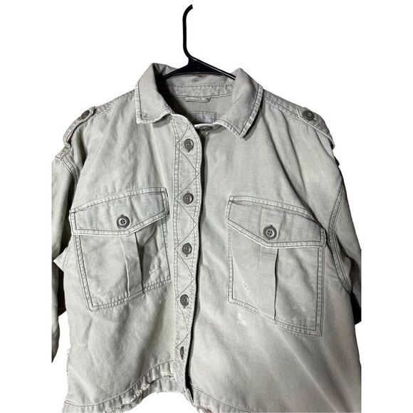 American Eagle Olive Green Cotton Military Cropped Jacket Shacket Size Medium‎ - Picture 2 of 9